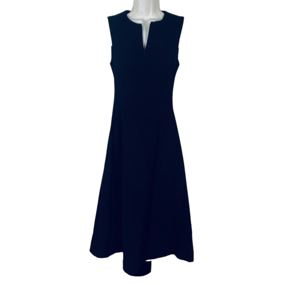 Cos Flared Midi Minimalist Fit & Flare Dress in Black Sz 2‎ Sleeveless w Pockets